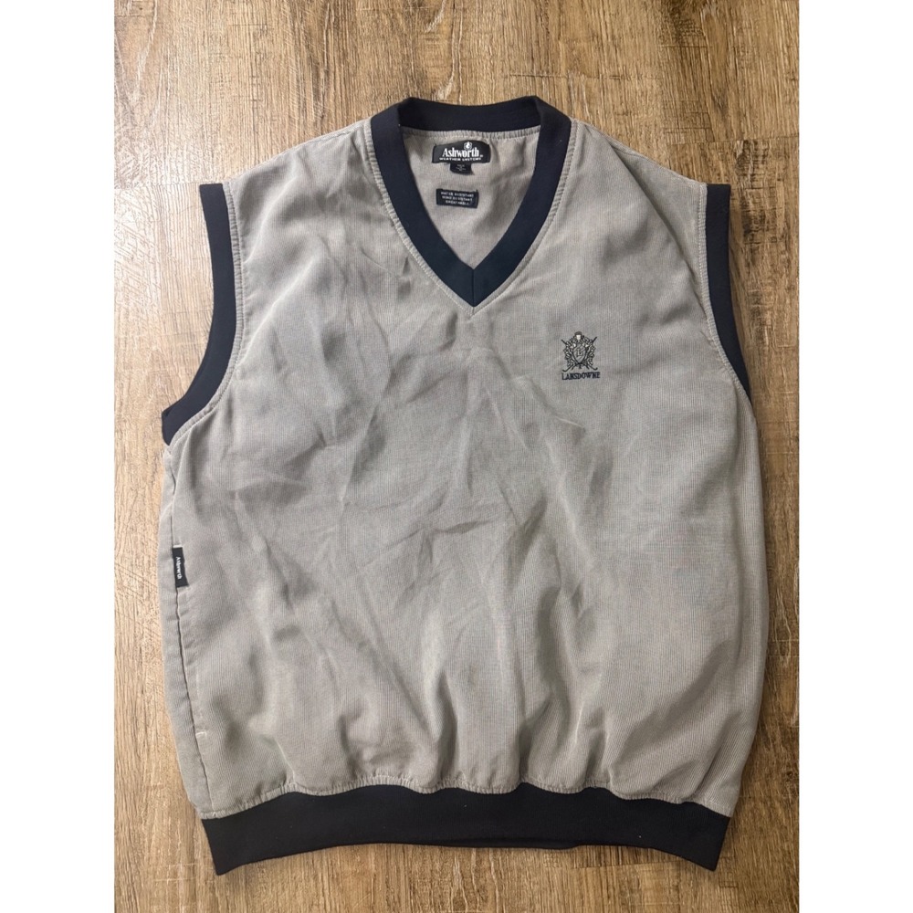 Ashworth Weather Systems Golf Vest Mens L Gray Navy Lansdowne Water Resistant